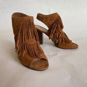 Sam Edelman Elaine Fringe Suede Bootie Heel Slingback Sandal - Size 8.5